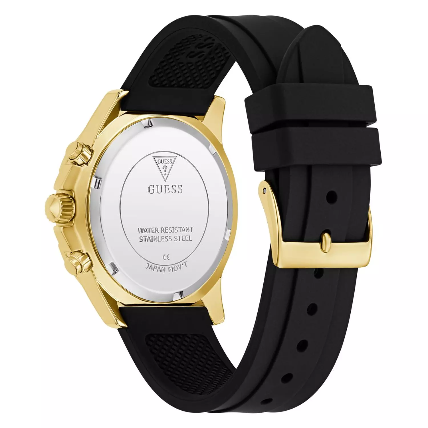 GUESS Ladies Black Gold Tone Multi-function Watch Black Silicone Strap GW0772L5 1