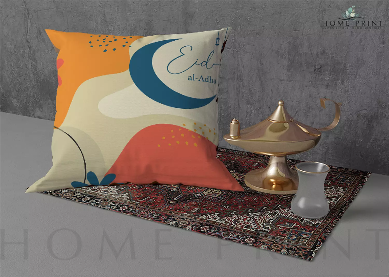 Ramadan Cushion - Crescent and Lanterns - Islamic Design - Multi Color image