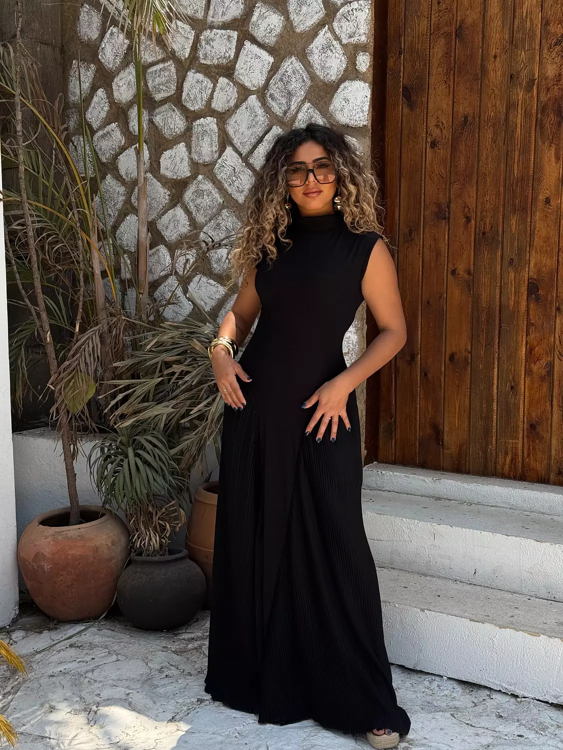 Noir pleated dress hover image