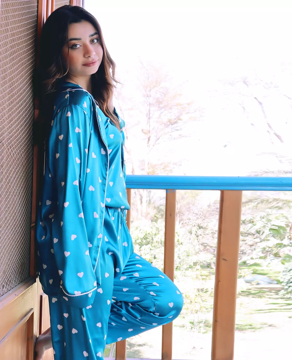 Heart Print Satin 3-Piece Pajama Set 3