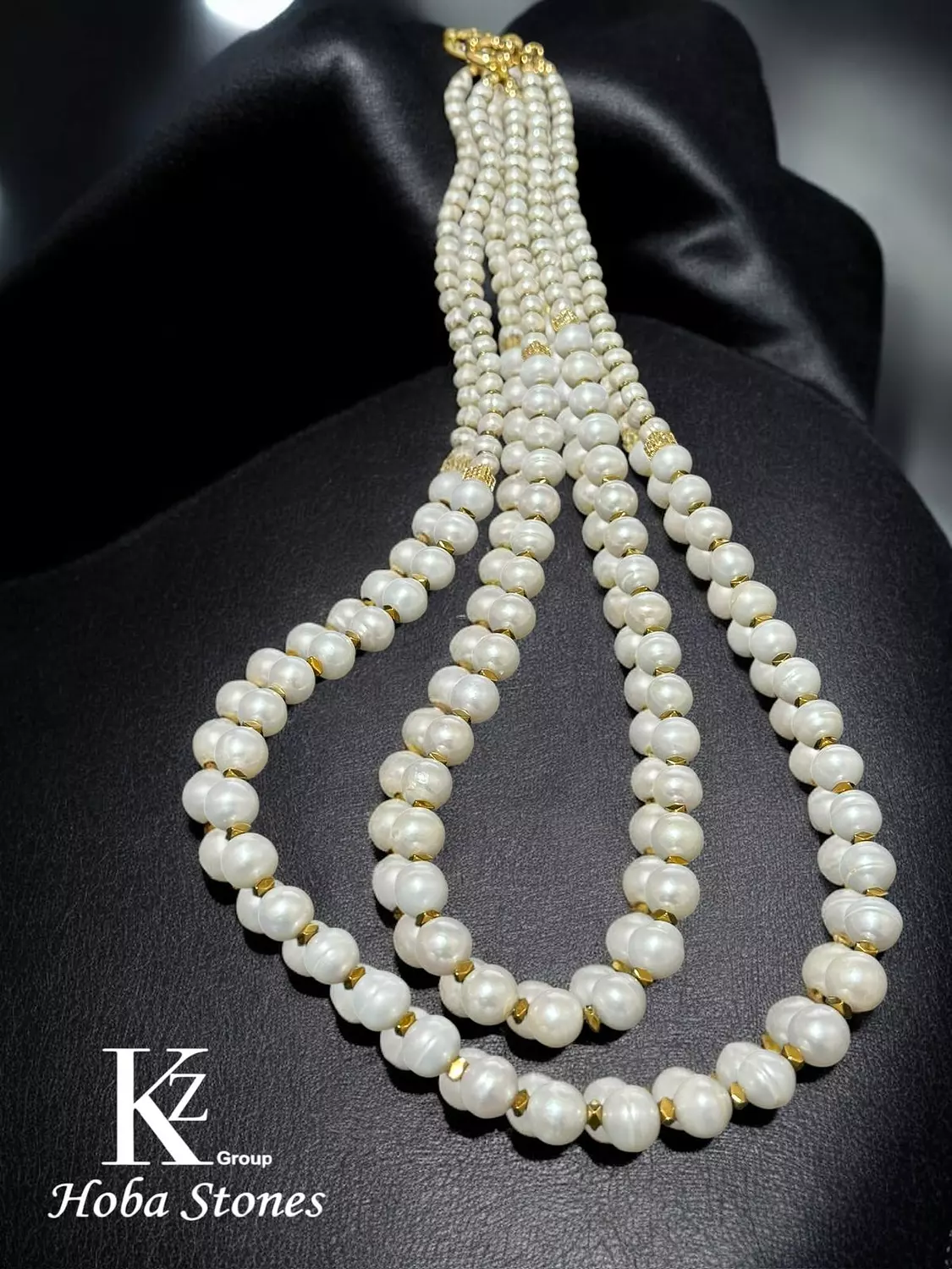 Pearl necklace double with hematite separators and 60cm long 2