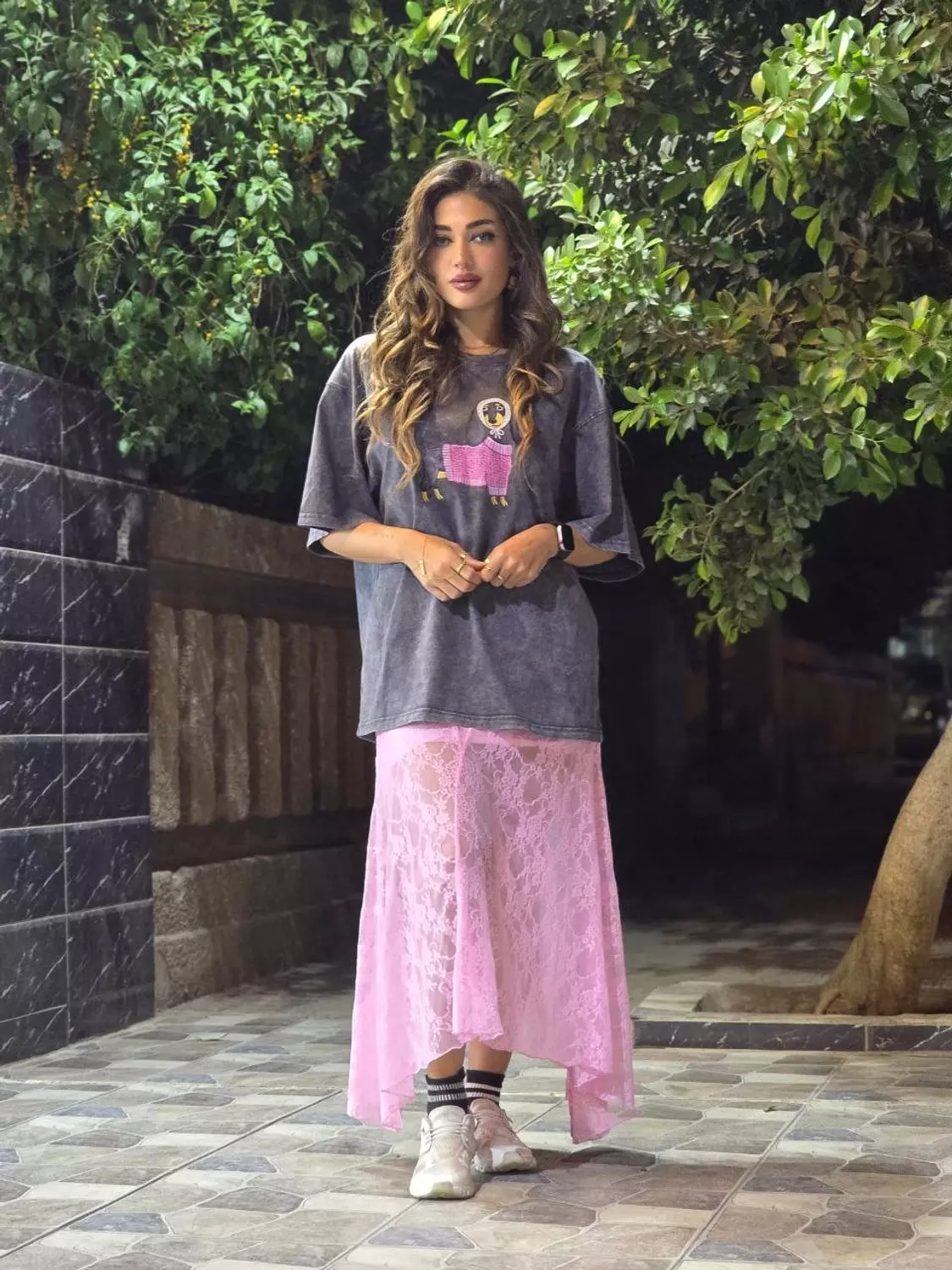 Pink lace skirt  image