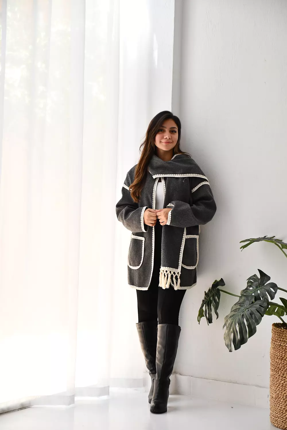 Gray scarf jacket  2