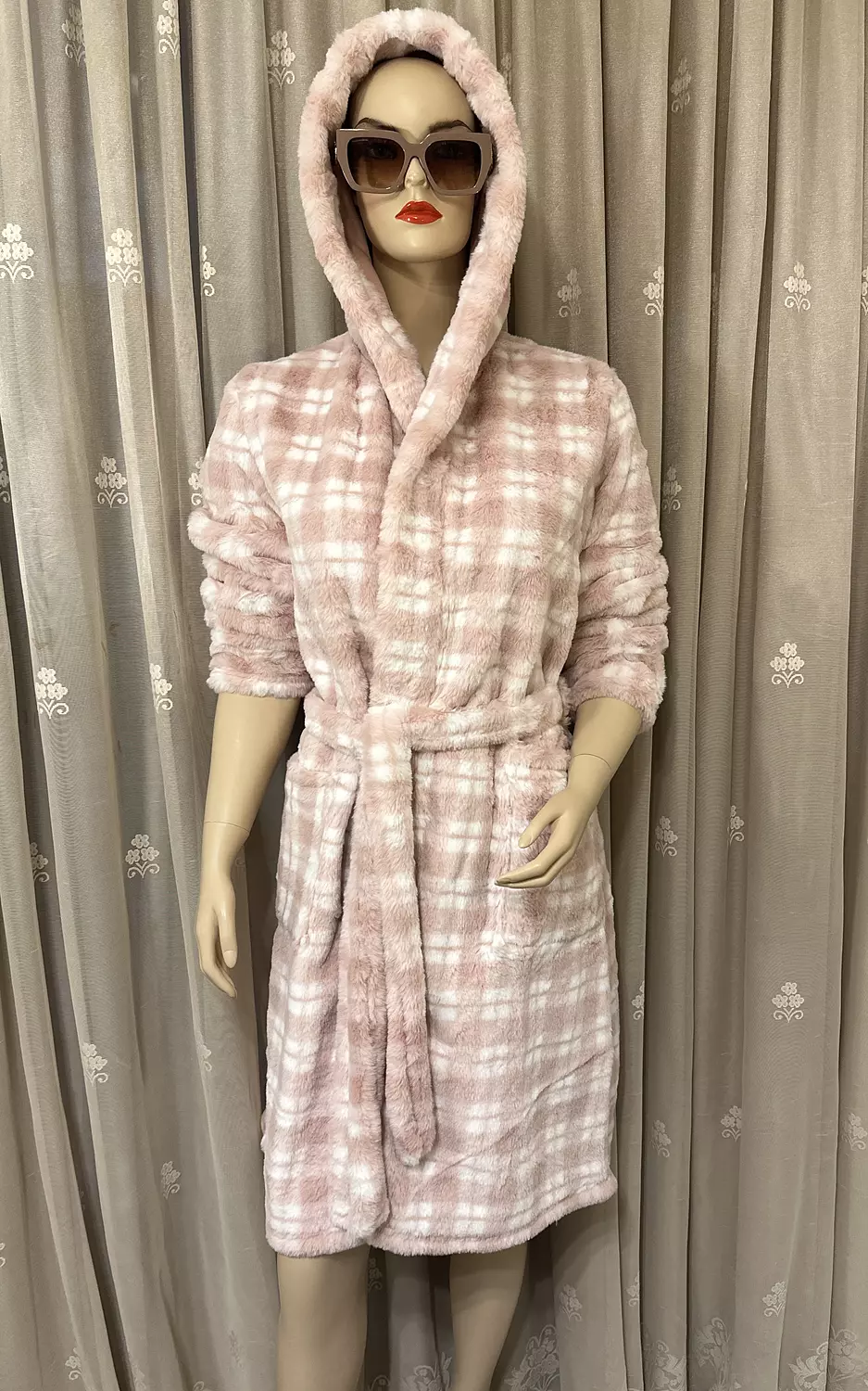 Blush Carreau Rabbit Fur Short Winter Robe 1