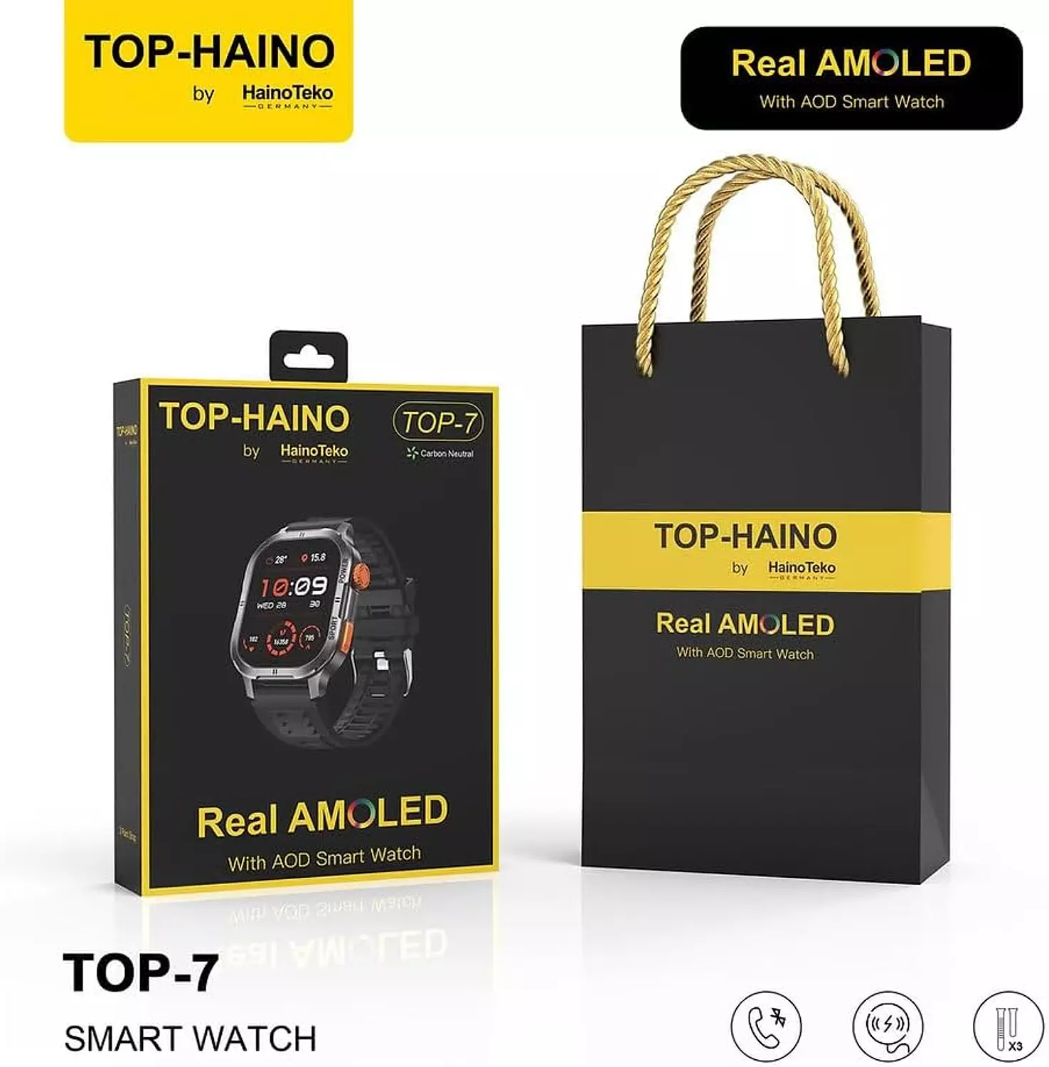 HainoTeko TOP-7 Real AMOLED AOD 3 Straps Orange/Black/Silver 11