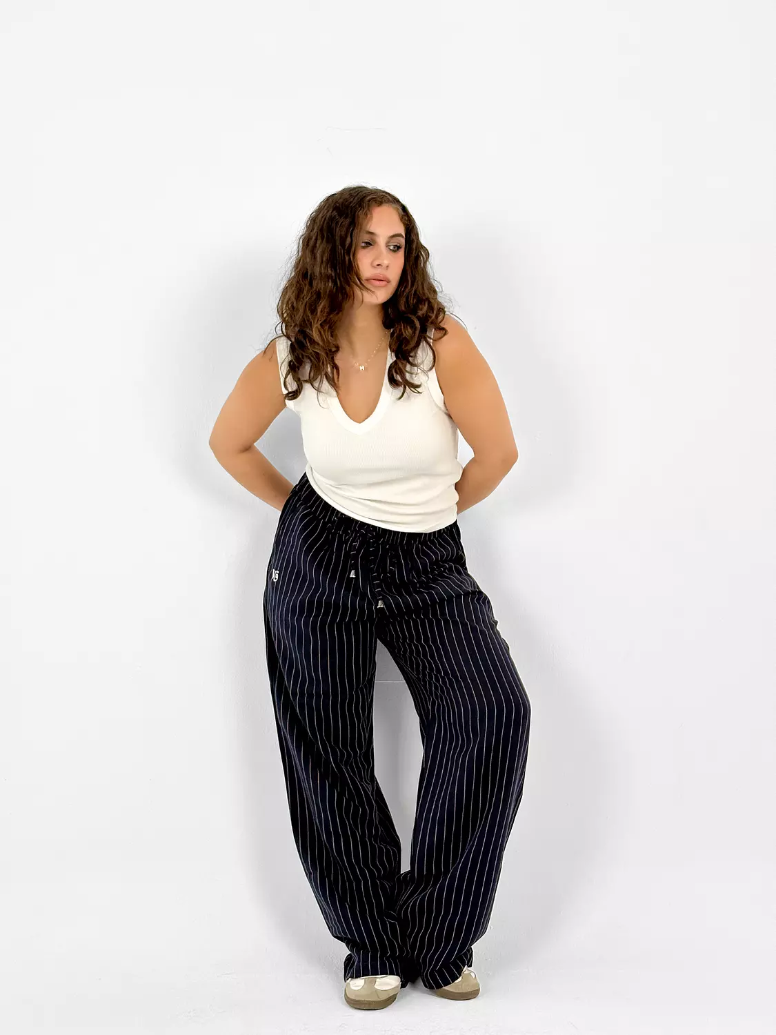 Wide Leg Stripped Pants - Women 4