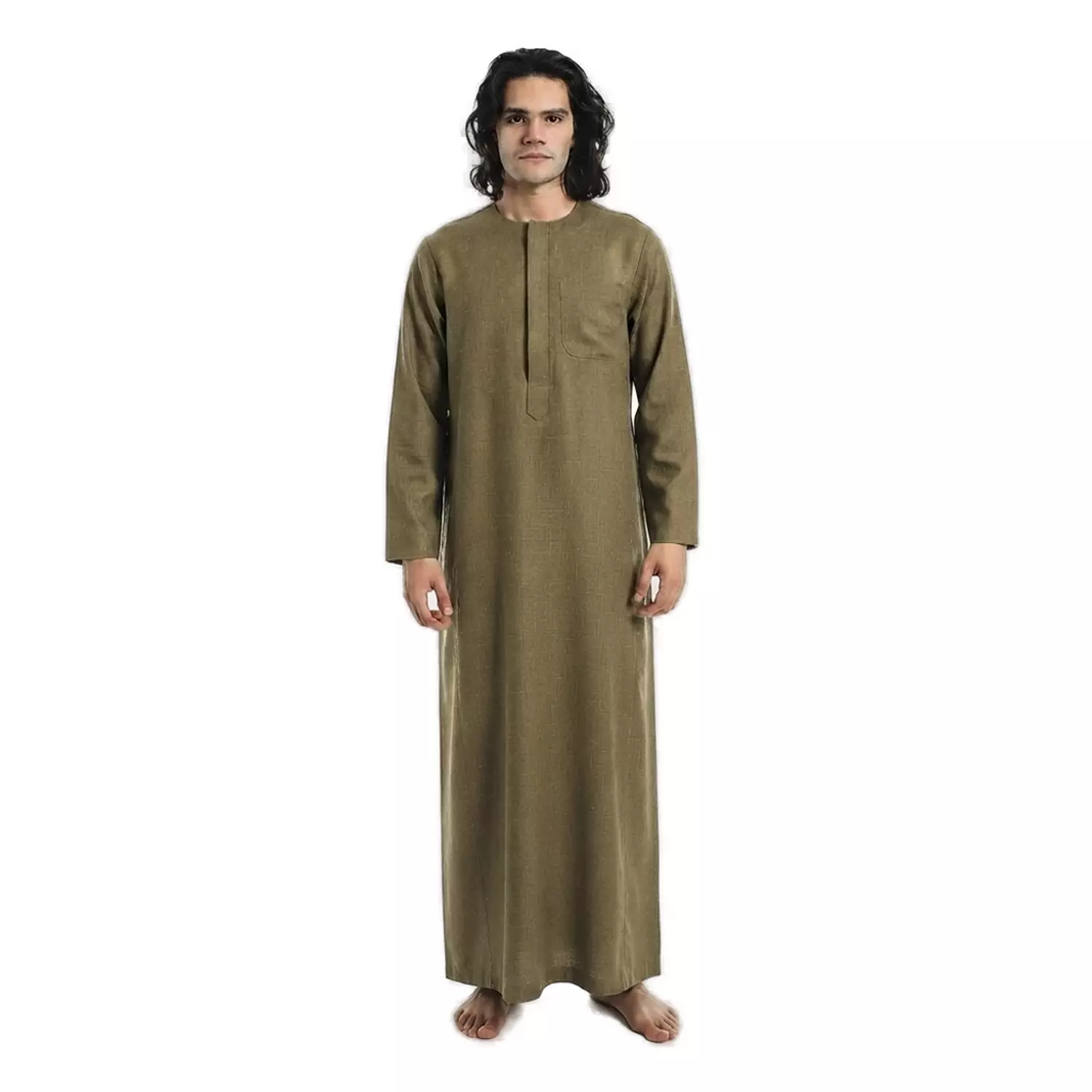 Men Galabeya Long Sleeves - Linen - 2326 - Dark Camel image