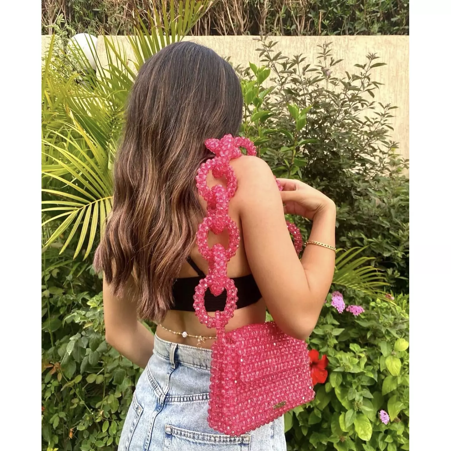 PINK beads shoulder bag image