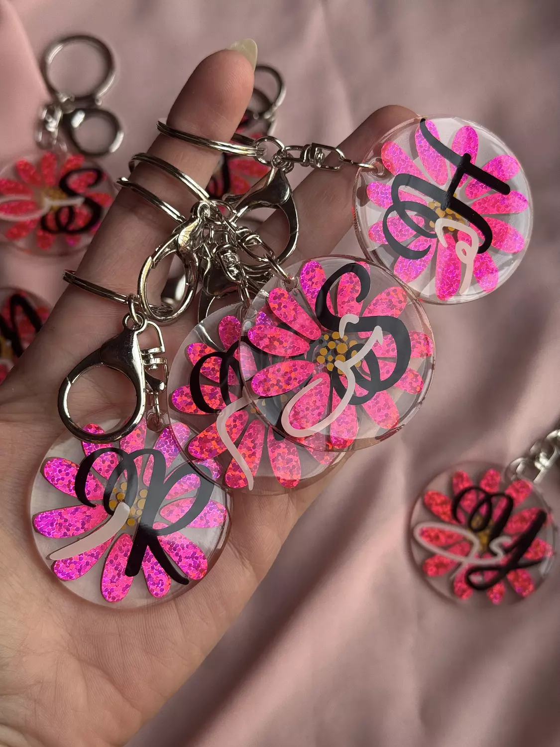 Floral Arabic/English Acrylic Keychain ( By Order ) image