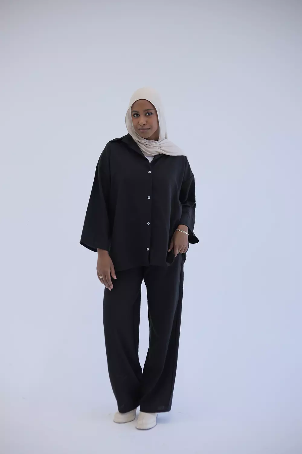 Black linen suit image