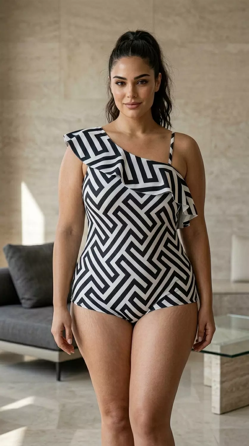 Ruffled Neckline swimsuit 2