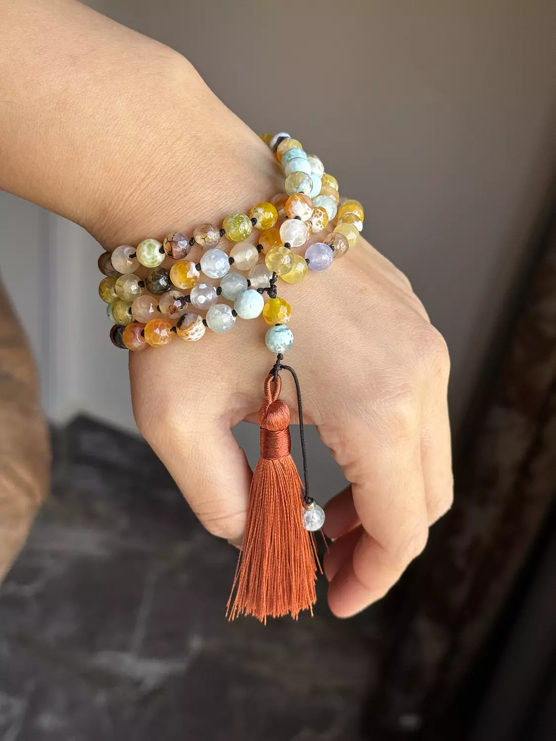 Knotted 99 Bead Rosary  " Yellow " ( By Order ) 1