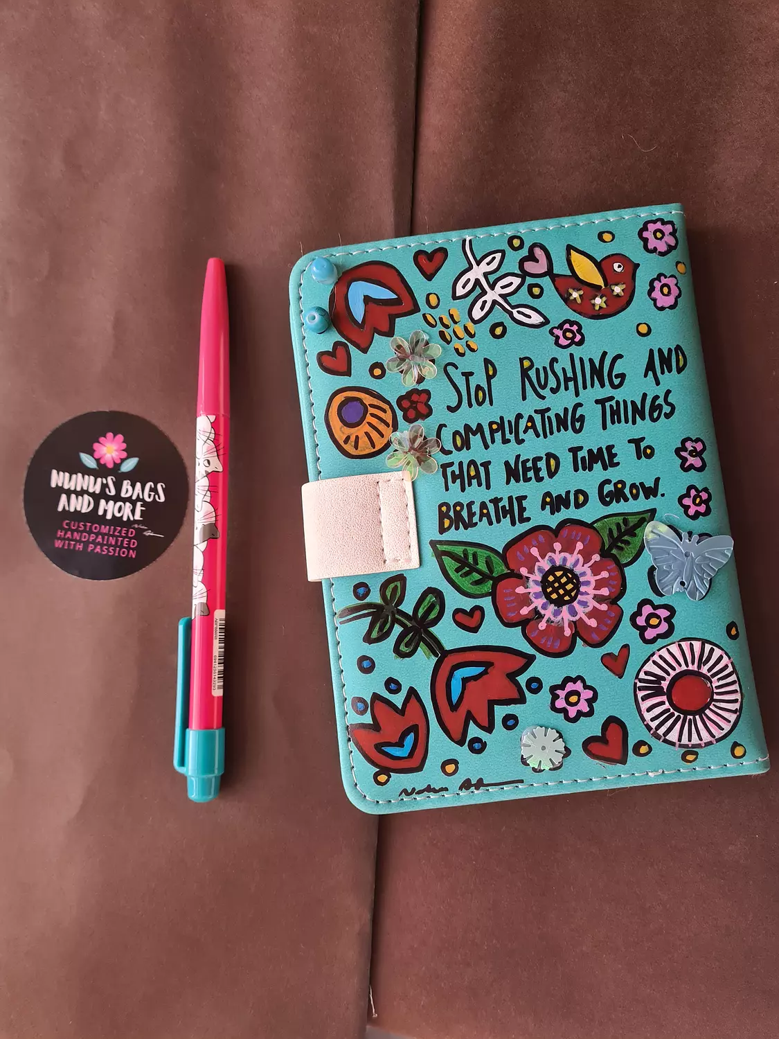 Handpainted leather cover notebook with attached cute accessories  1