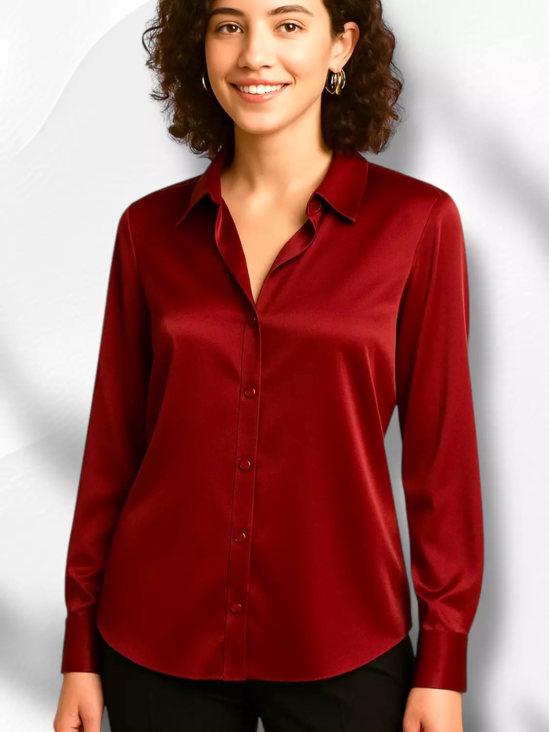 Fashion Satin Shirt- Dark Red 4