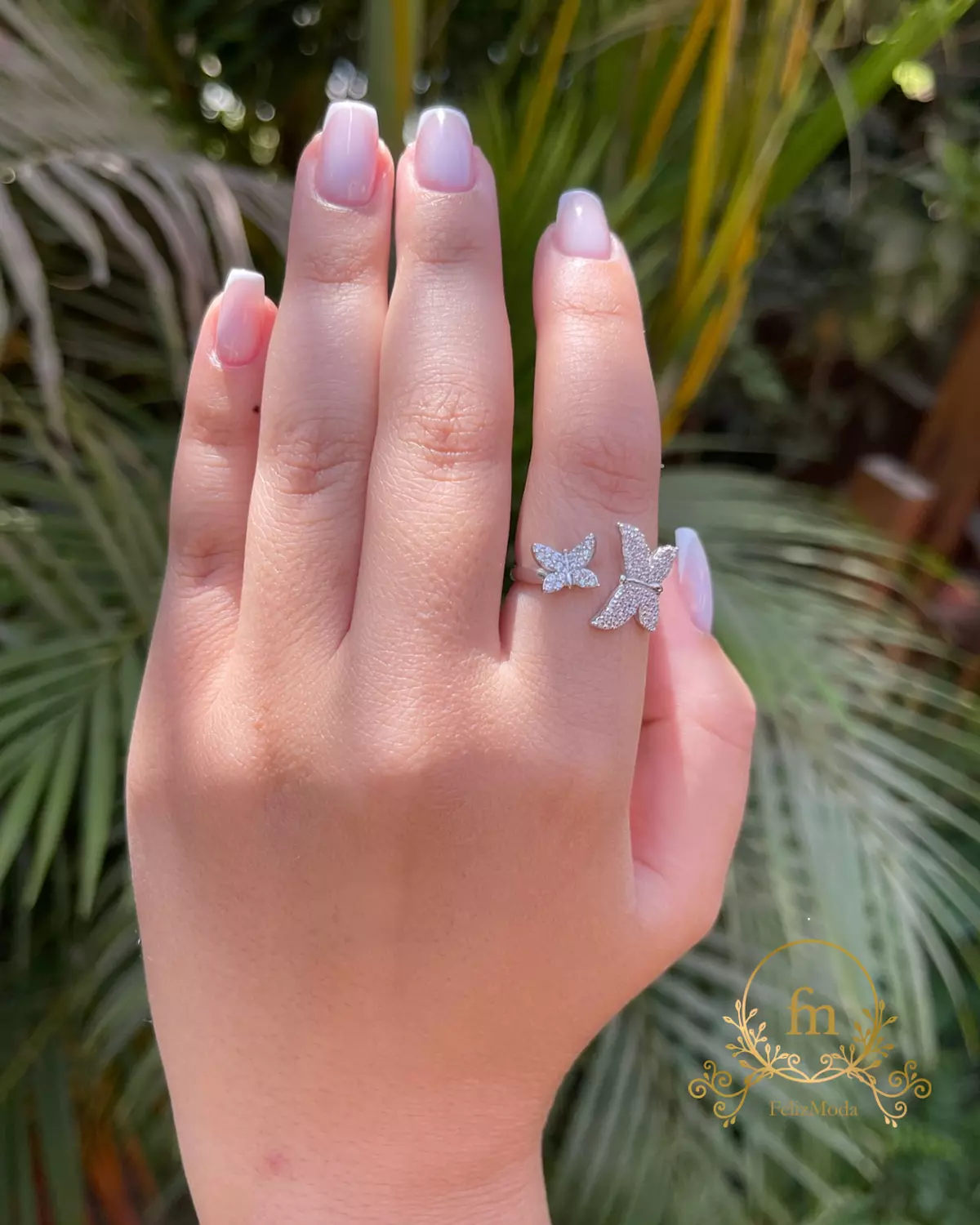 Two butterflies silver ring free size  image