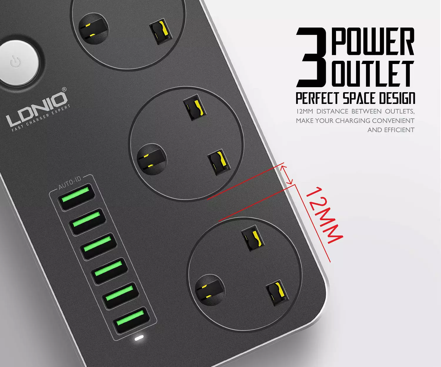 LDNIO SC3604 Power Strip 2500W with 6 Smart USB Ports 4