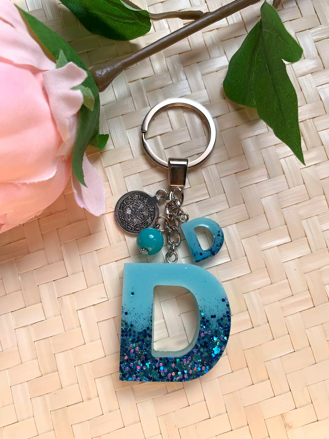 Resin Letters Keychain ( Glitter Blue ) "By Order" 4