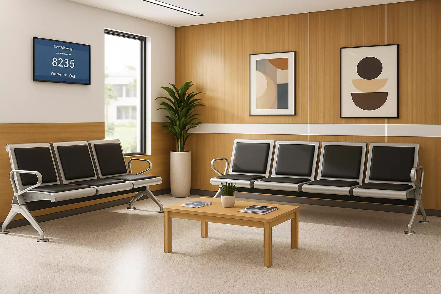 3-Seater Airport Sofa, Double Silver Steel, Matte Finish, Upholstered in Black Leather image