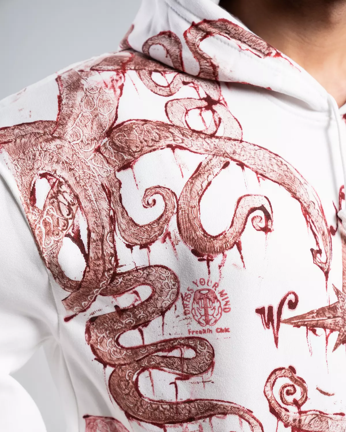 “Attack from the deep” hand printed & painted hoodie  8