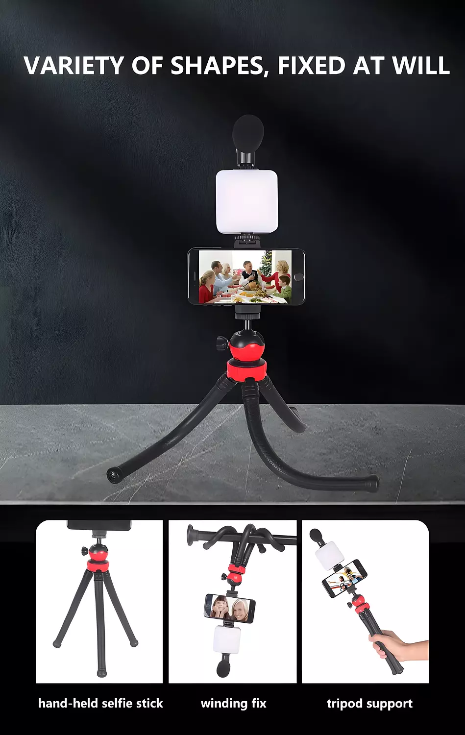 plokama PK-776 Photography Kit with LED Light and Tripod Microphone - Compatible with Various Devices 3