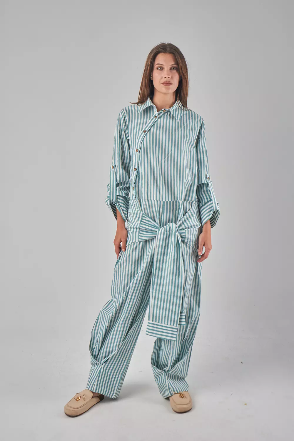 Green Stripped Jumpsuit  2