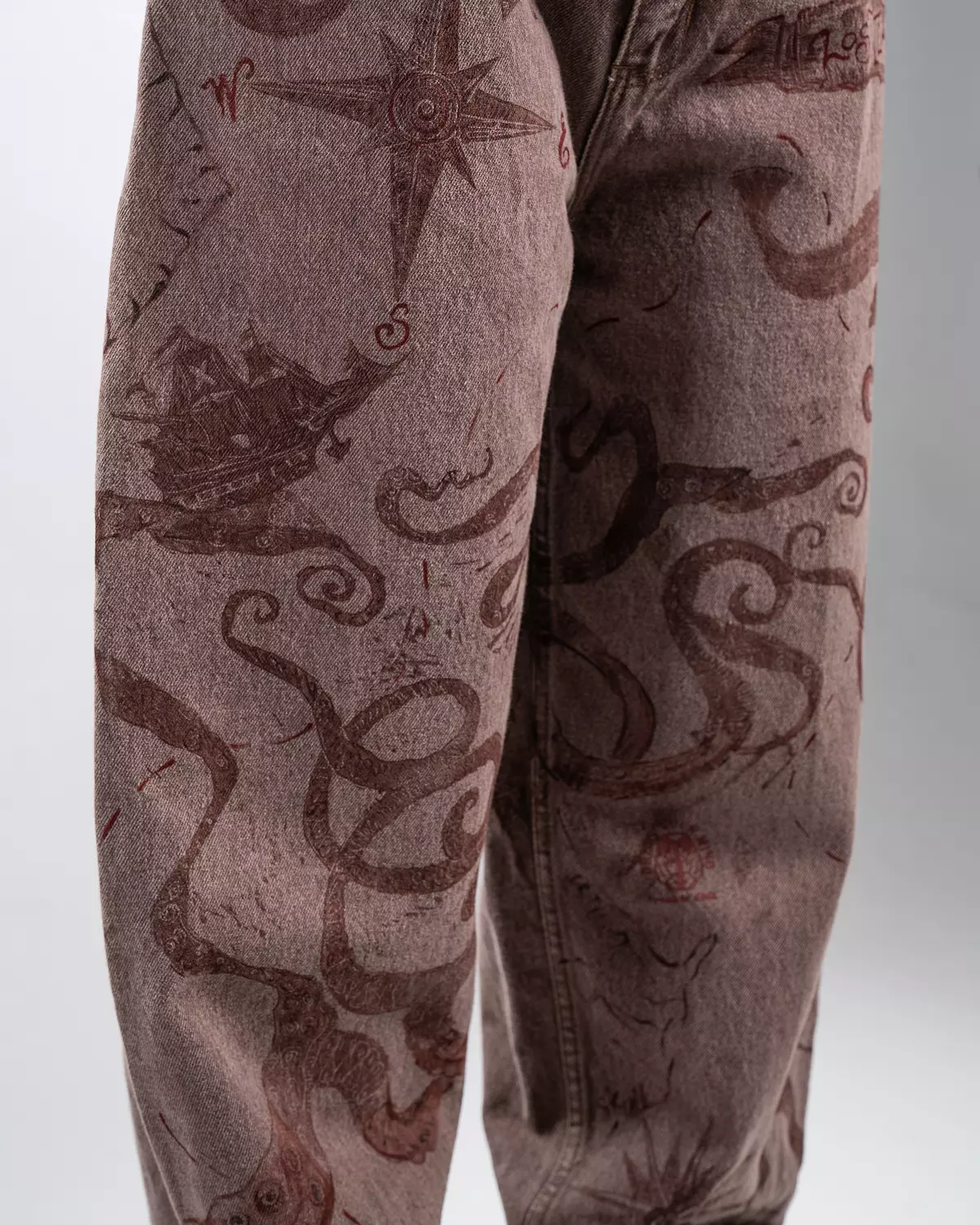 “ BlackSail” 1of 1 hand-printed & painted denim pants hover image