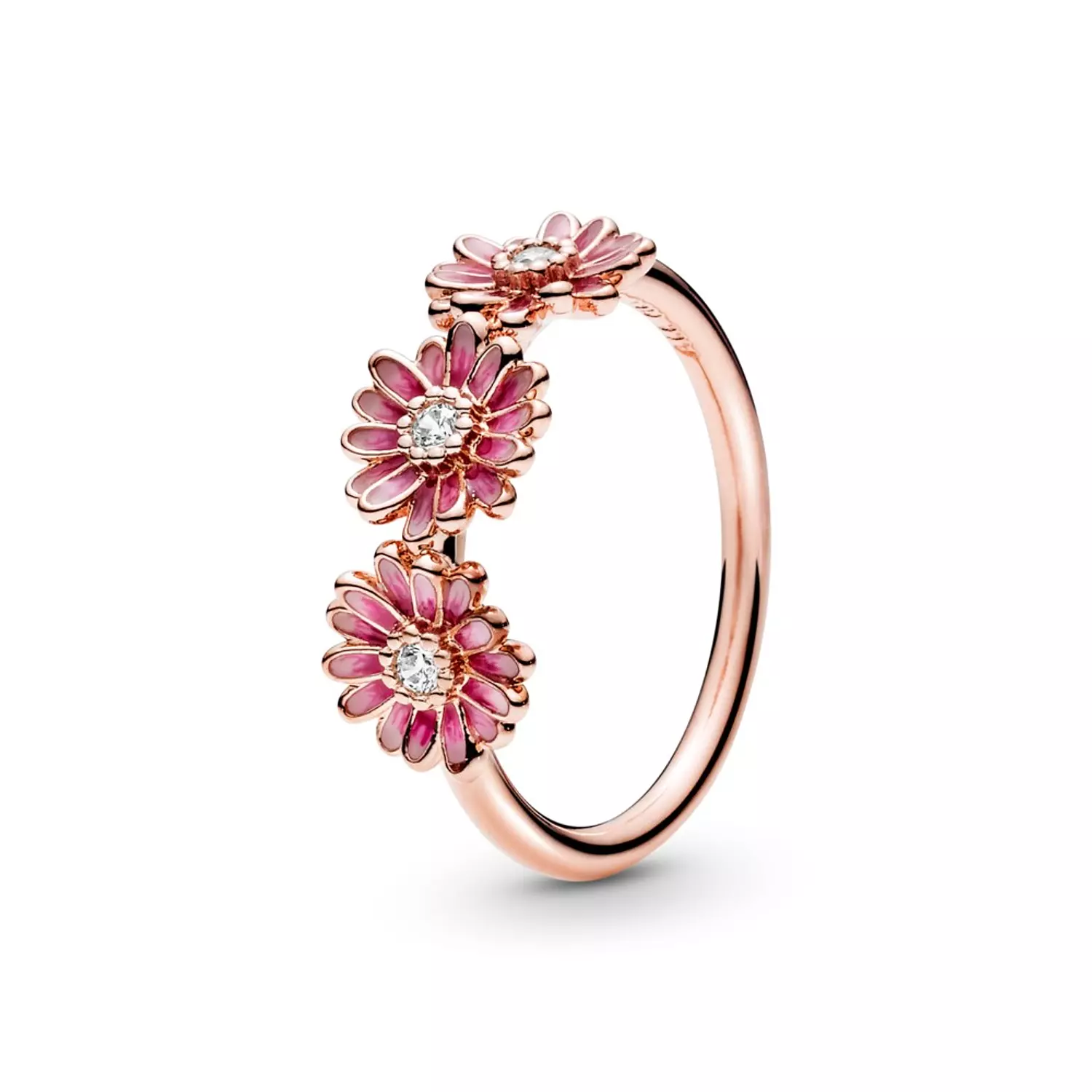 Daisy 14k rose gold-plated ring with clear cubic zirconia and shaded pink enamel image