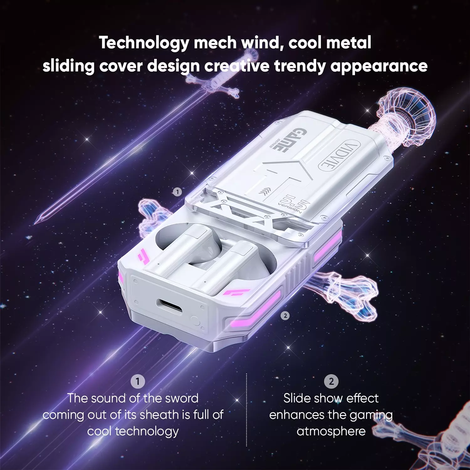 VIDVIE BT868 Wireless Gaming Earphones – HiFi Sound, Wireless V5.3, HD Calls, Magnetic Sliding Lid 5