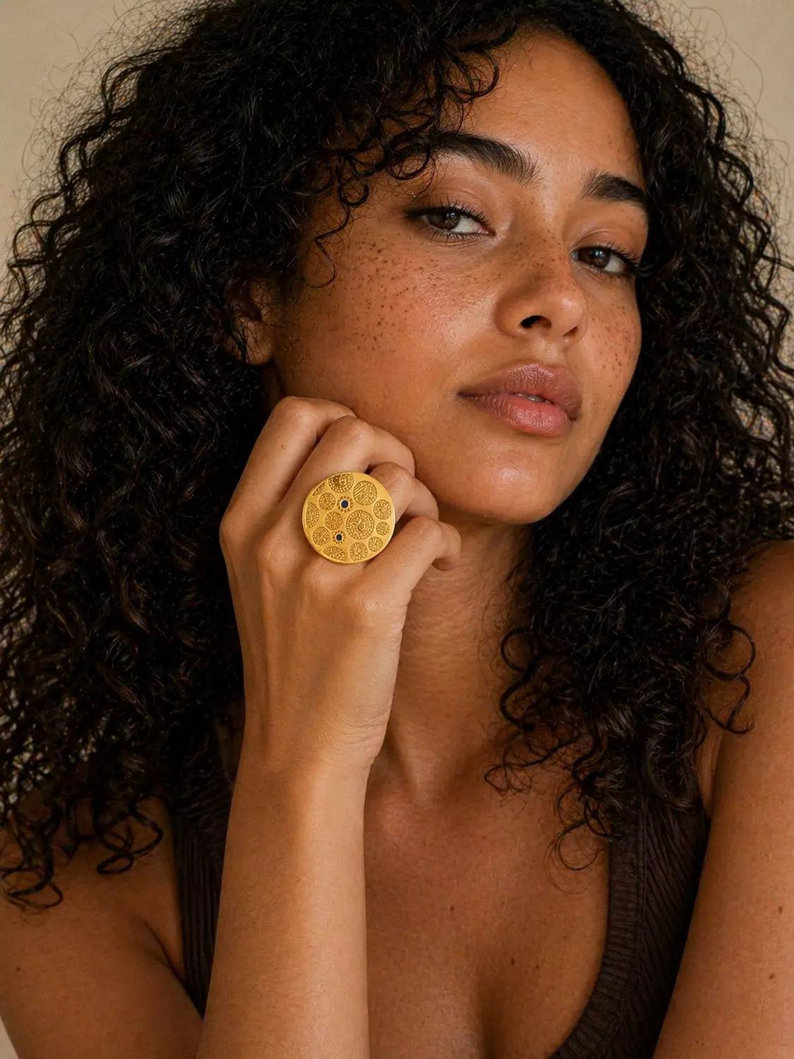 Intricate embossed 18k gold plated free size ring 3