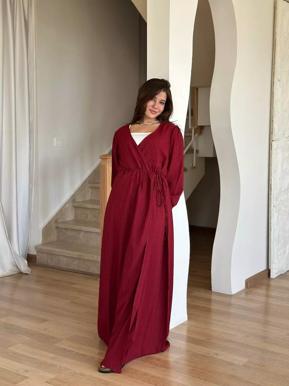 Crinkled Wrap Maxi Dress with Front Slit 8