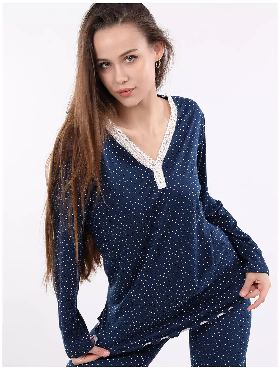 A109 Midnight Dots Long Sleeved Pajama Set  8