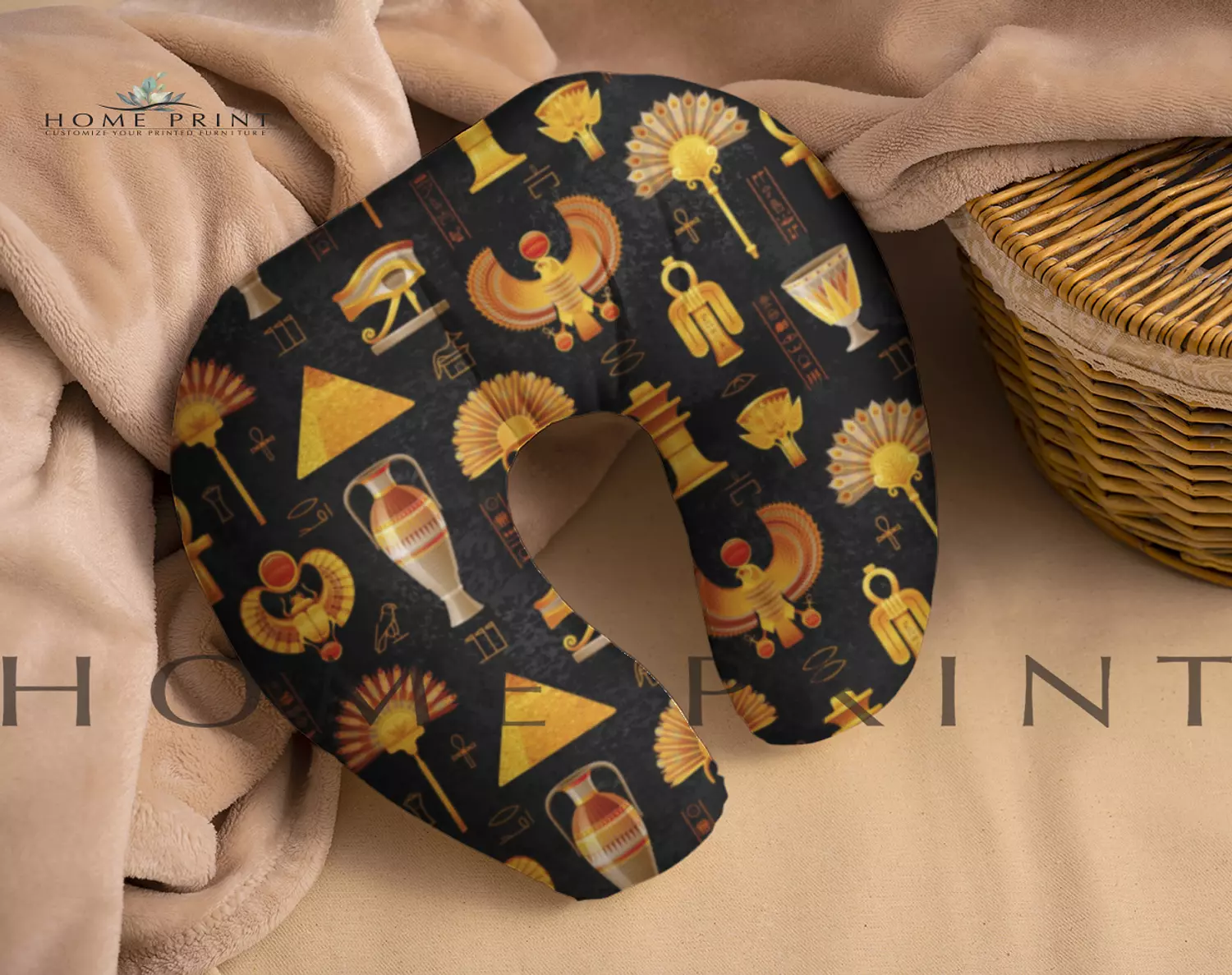 Velvet Neck Pillow - Pharaonic Design - Black background image
