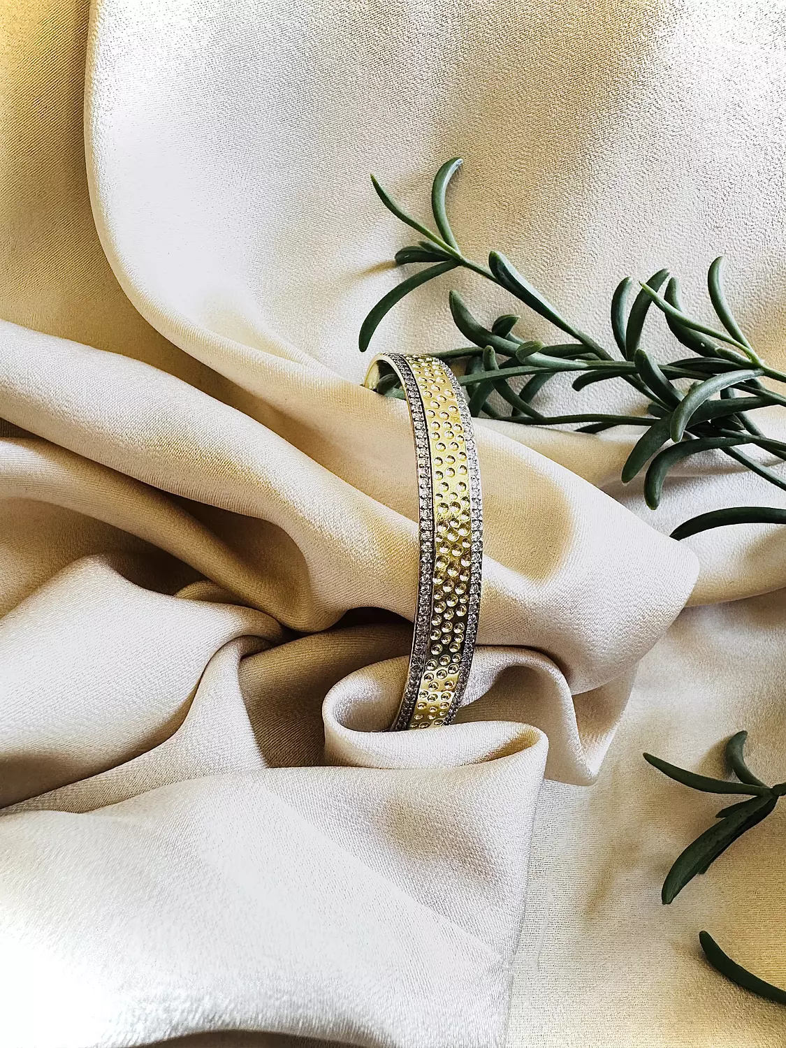 Double zircon lines open bangle hover image
