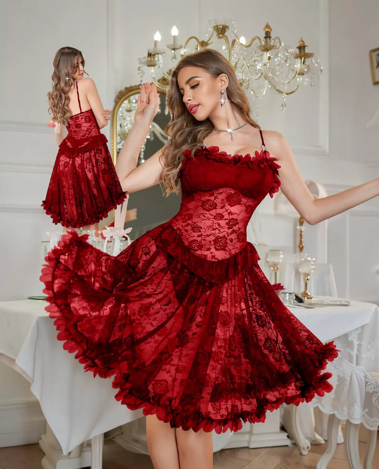 Lace Floral Nightdress with Ruffles 4