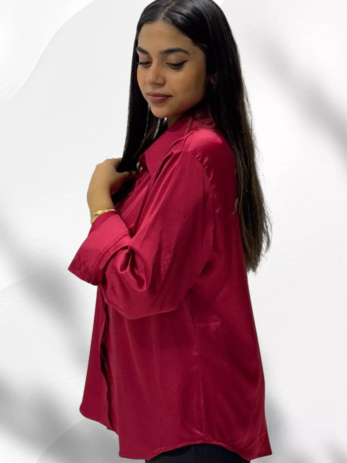 Fashion Satin Shirt- Dark Red 2