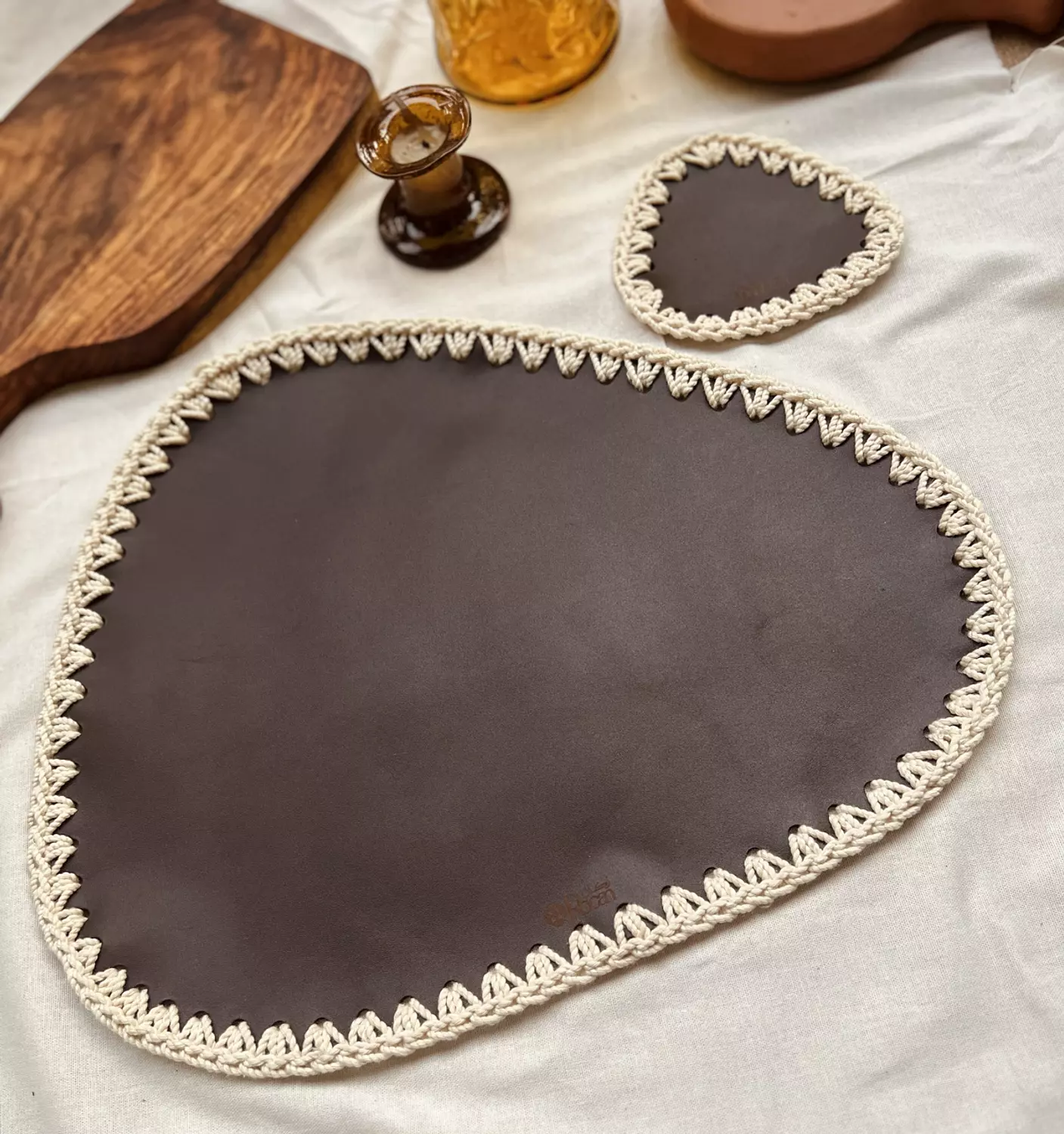 Genuine Leather Placemat & Coaster Set 9