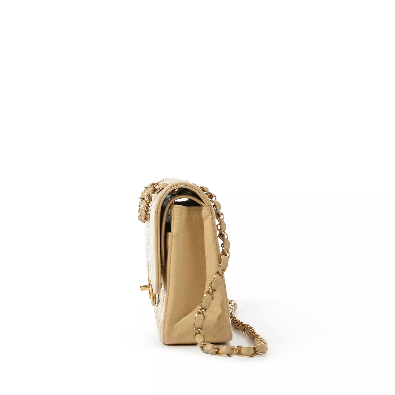 Chanel Light Yellow Caviar Rectangle Classic Flap Bag with gold  3