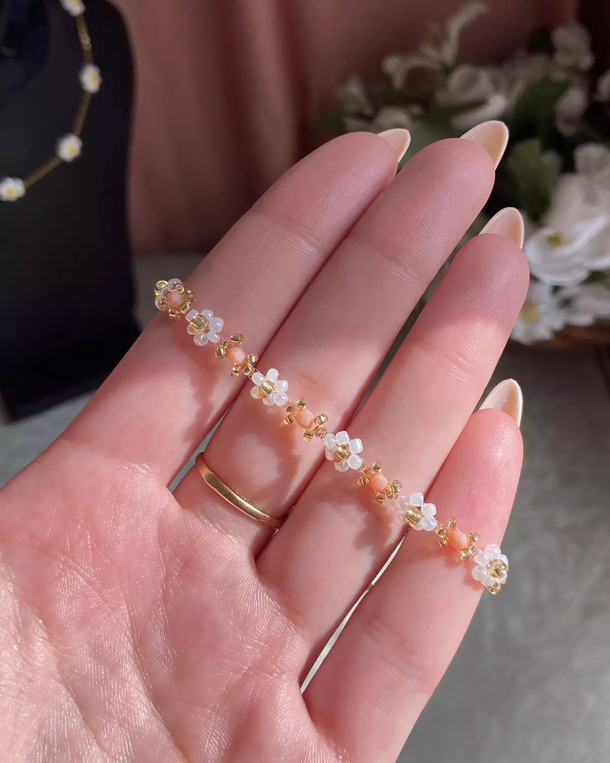 White flowers with nude Crystals✨ image