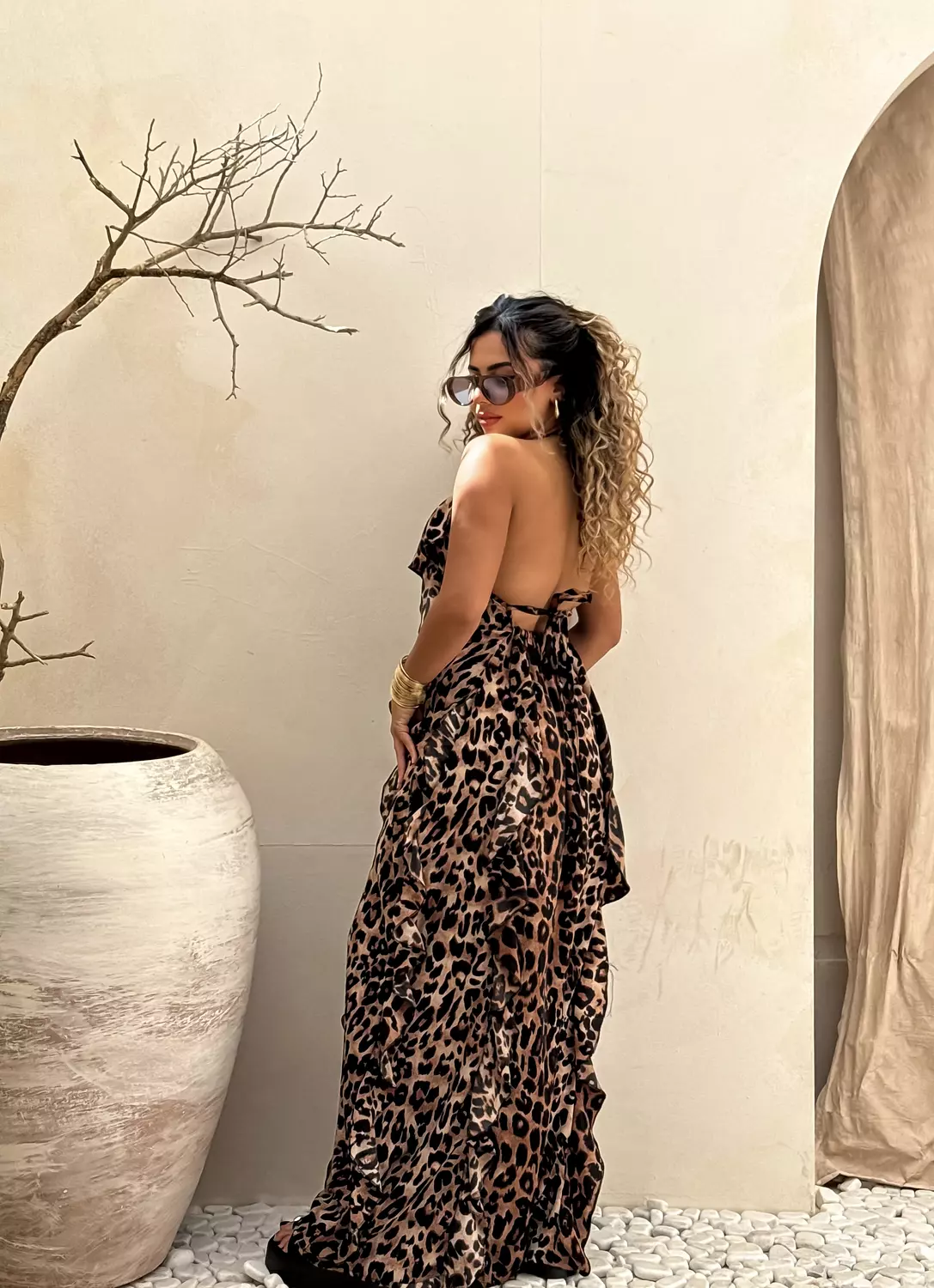 Leopard ruffle dress hover image