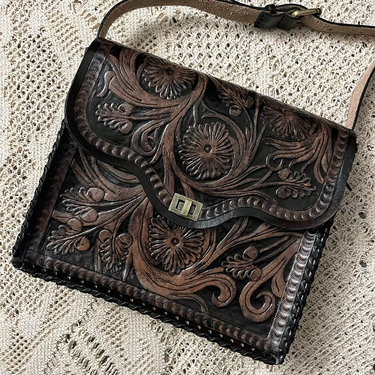 Fully Floral tooled leather bag  13