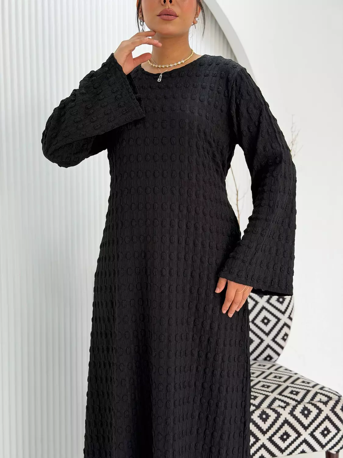 Allure Textured Dress In Black  hover image