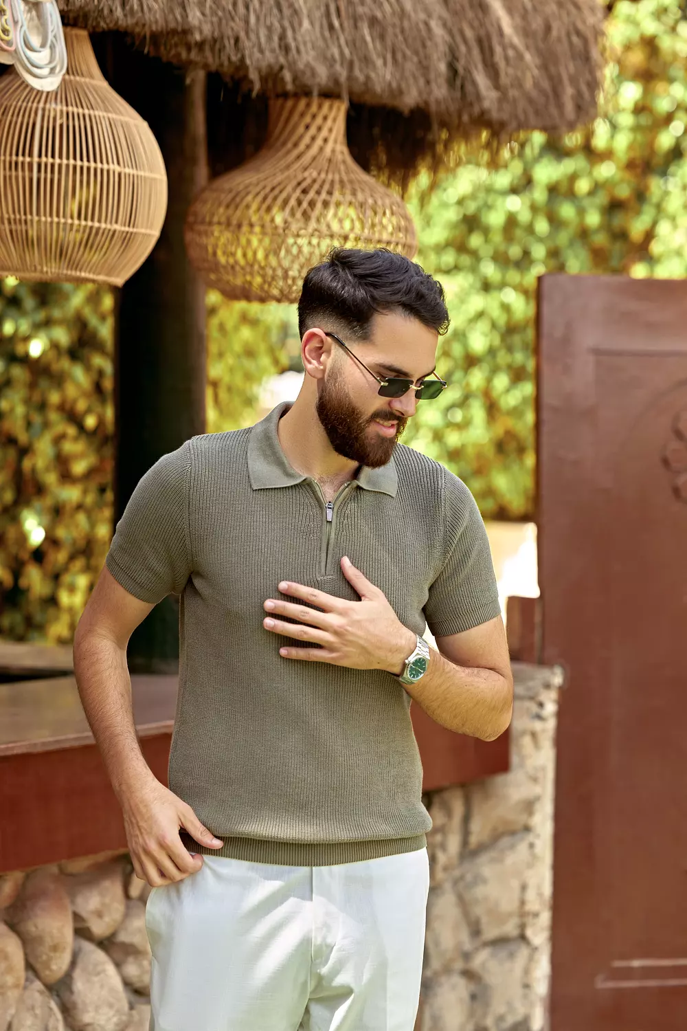 Men’s Textured Olive Polo Shirt 2