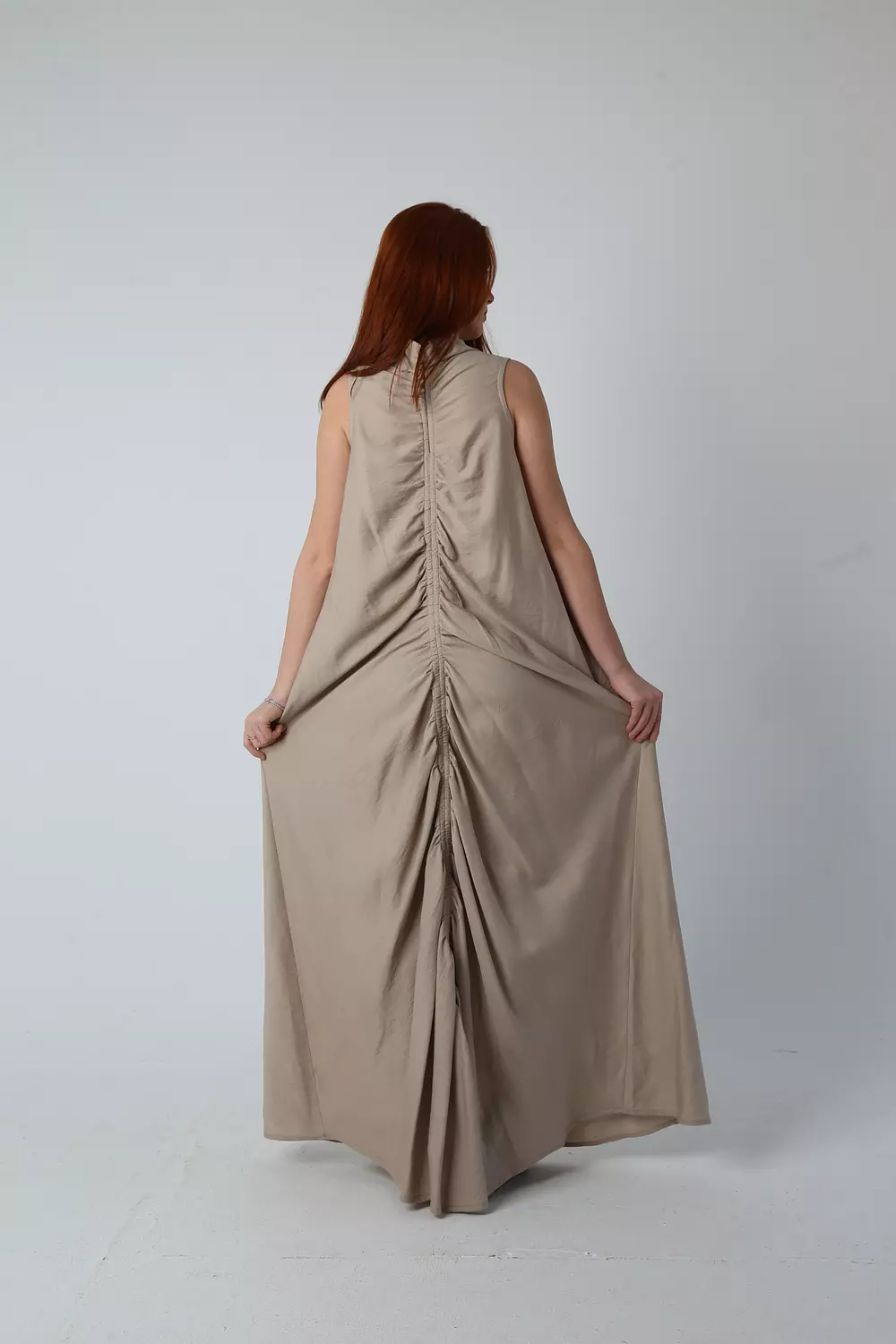 Ruched Maxi Dress - Beige image