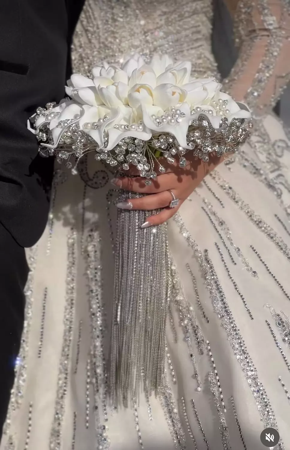 white rose bouquet with crystal  image