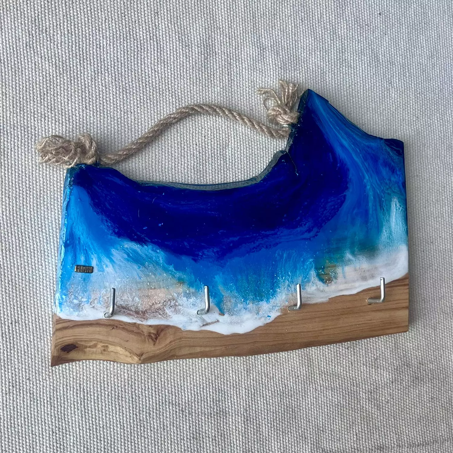 Navy blue/Turquoise Live Edge Key Holder 3