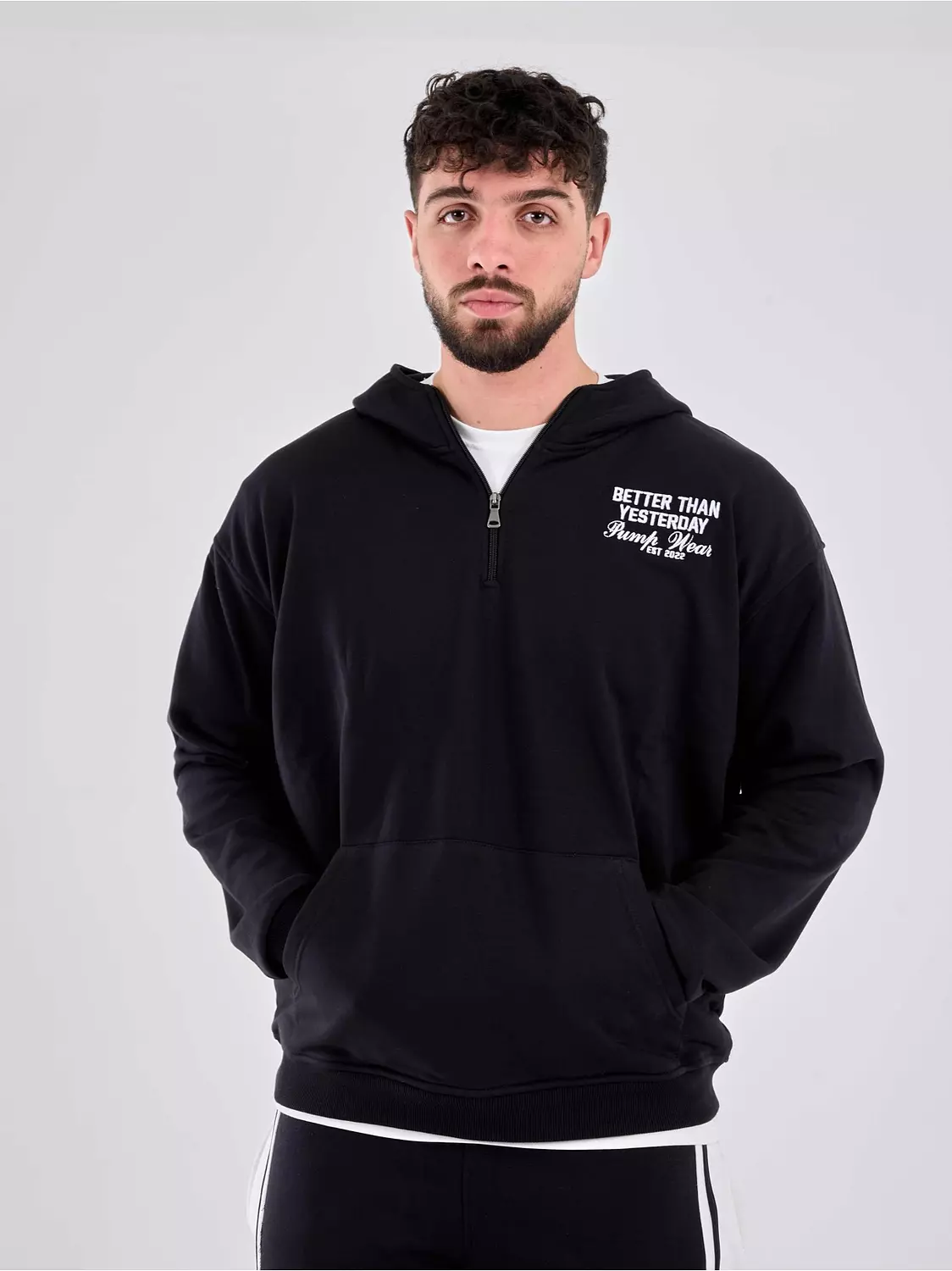 Drop Shoulder quarter Zip Hoodie ‘’black’’ image