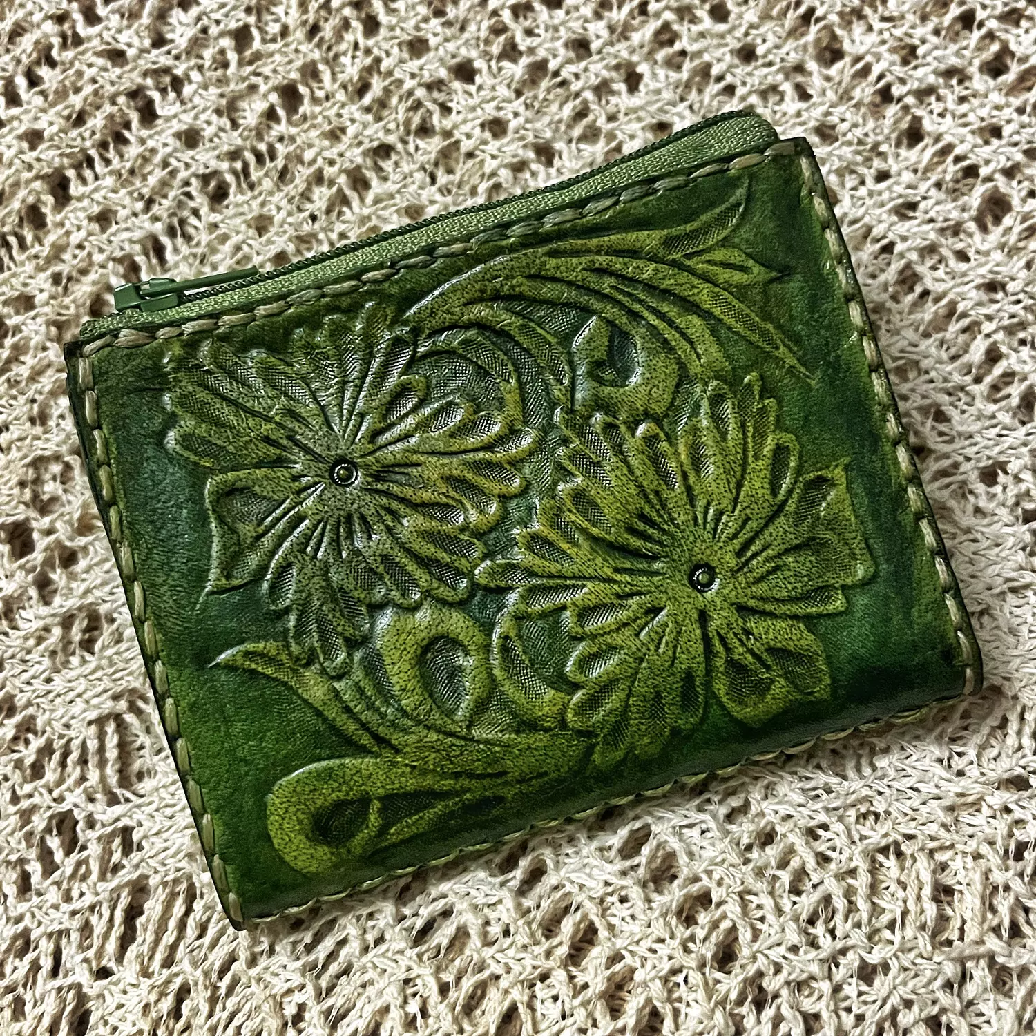 Tooled floral small leather wallet image