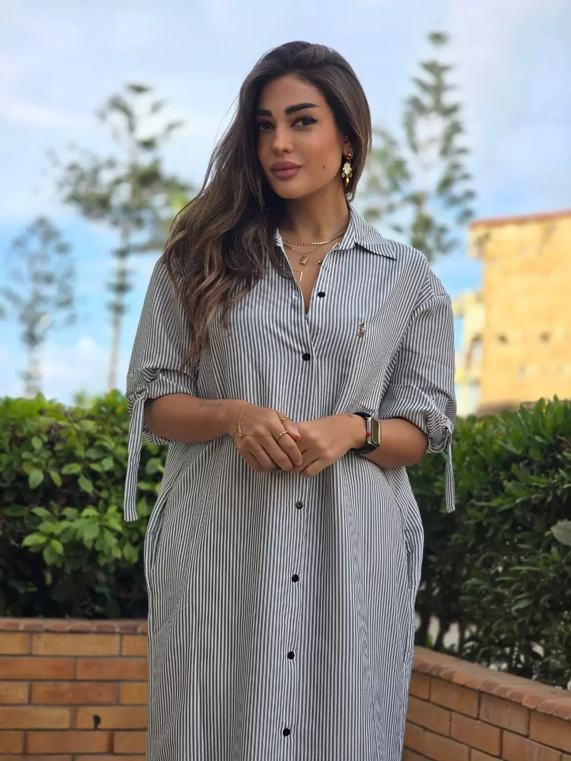 Grey stripped Polo chemise dress  hover image