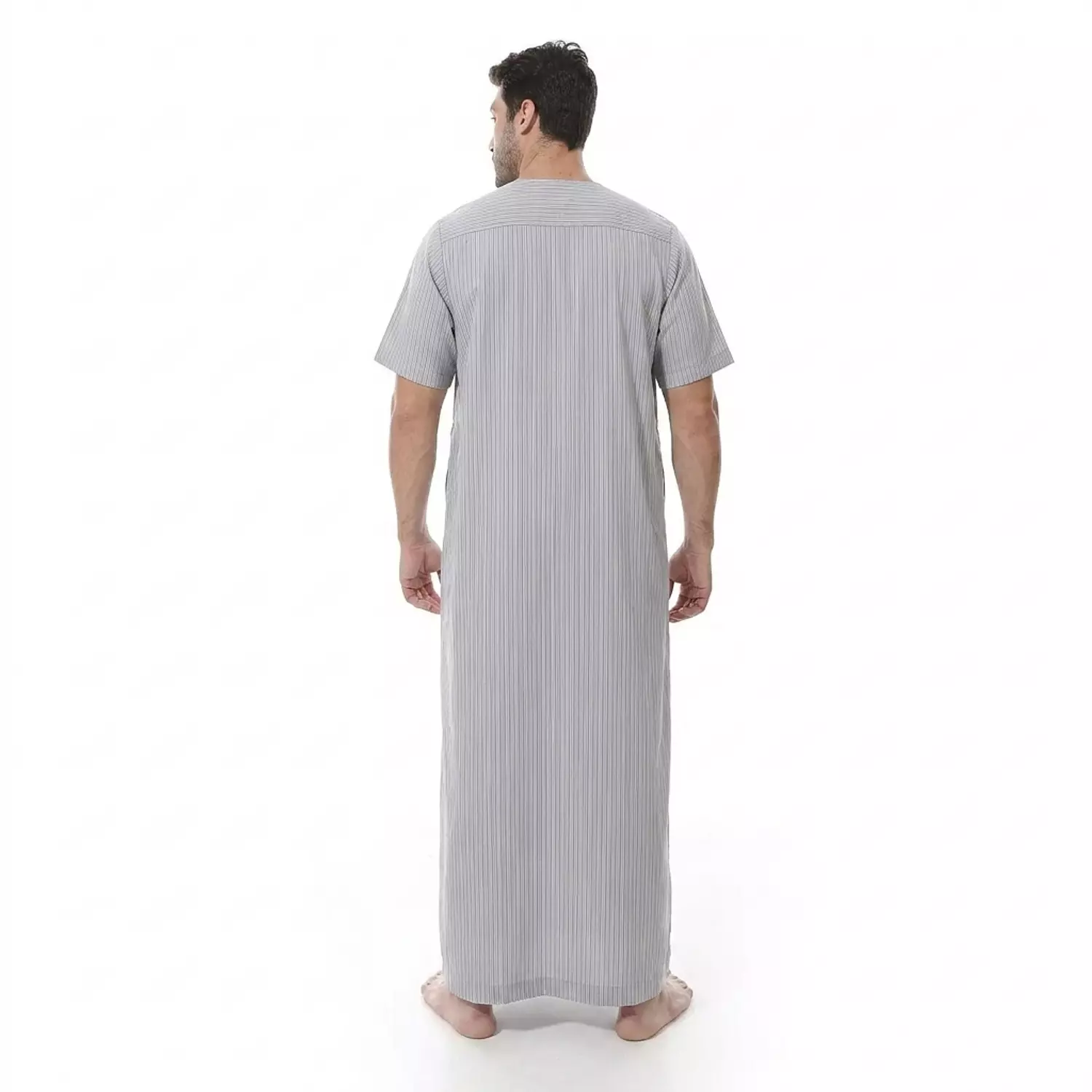 جلابيه رجالي مقلمة نص كم - 2258 - شريط رمادي غامق 4