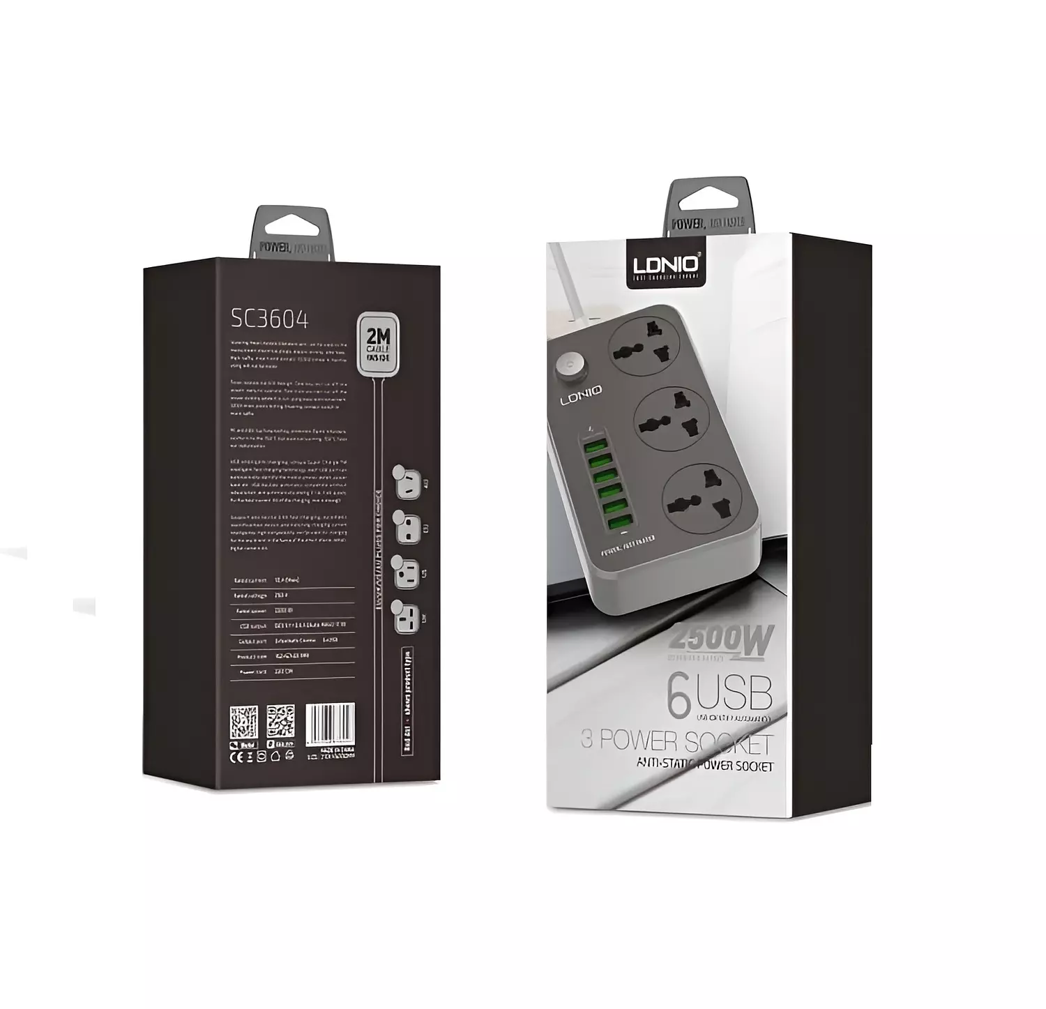 LDNIO SC3604 Power Strip 2500W with 6 Smart USB Ports 5